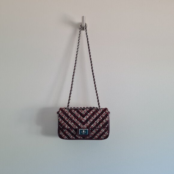 Karl Lagerfeld Agyness Tweed Crossbody Flap NWOT Convertible Wine Navy Luxury - Picture 5 of 16